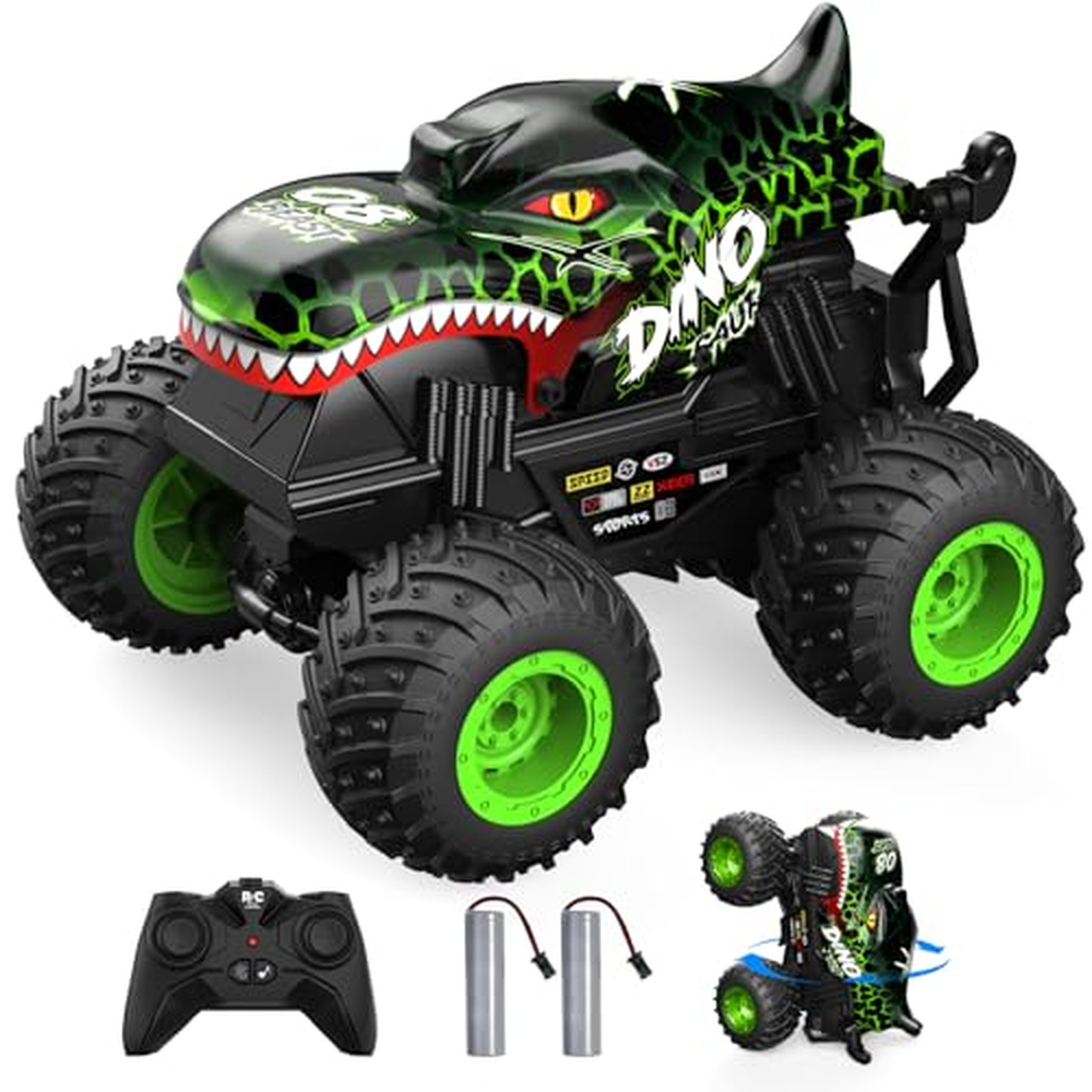 ACAMMZAR Dinosauří auto na dálkové ovládání, 2,4GHz 20+km h dálkově ovládaný RC Monster Truck se 2 bateriemi 60 min+, RC kaskadé